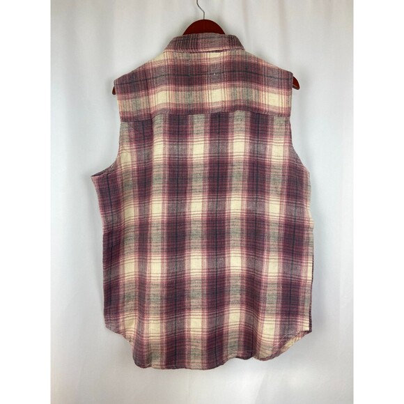 NWT Rosettes Womens L Vest Pink Plaid Button Up Flannel Sleeveless Biker Cowgirl - Picture 2 of 8